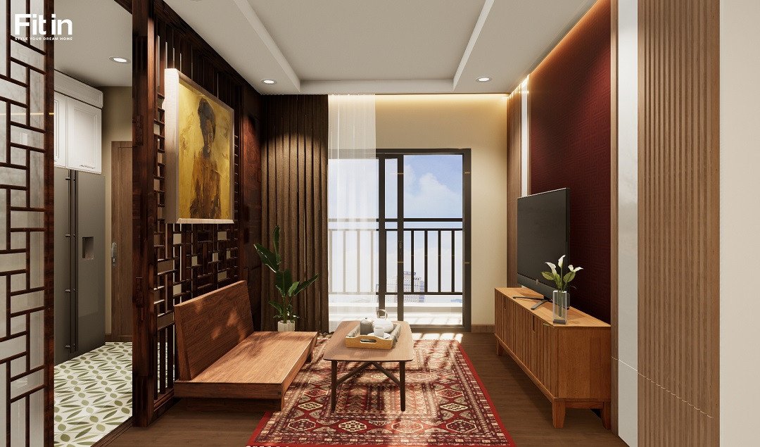 Phòng khách được thiết kế theo phong cách Indochine