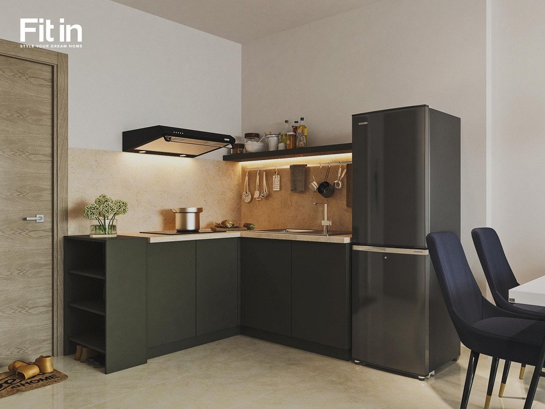 Khu vực bếp thiết kế theo tone màu đen, hiện đại và sang trọng