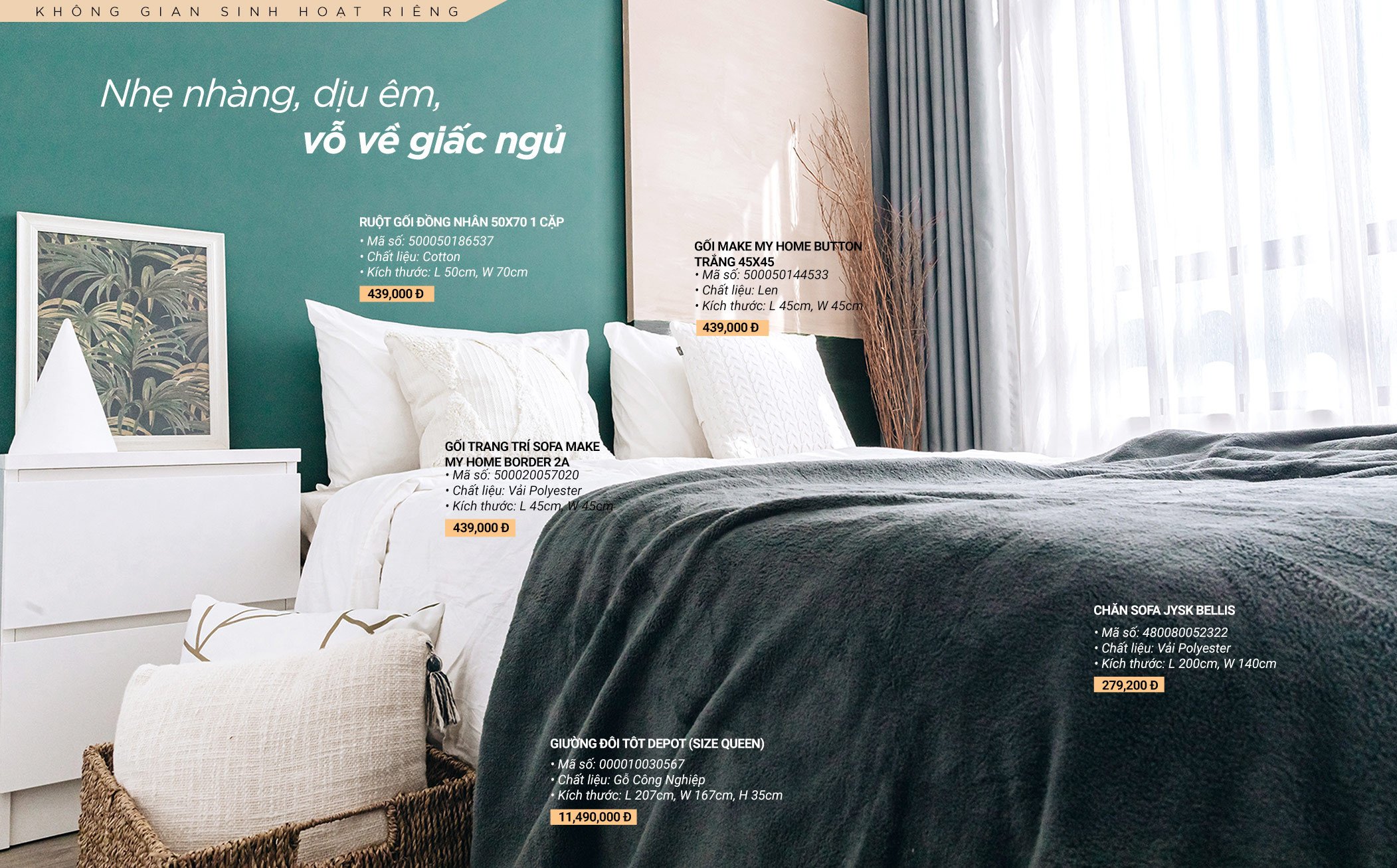 Phòng ngủ nhẹ nhàng, bình yên với màu trắng trung tính từ scandinavian và xanh tropical