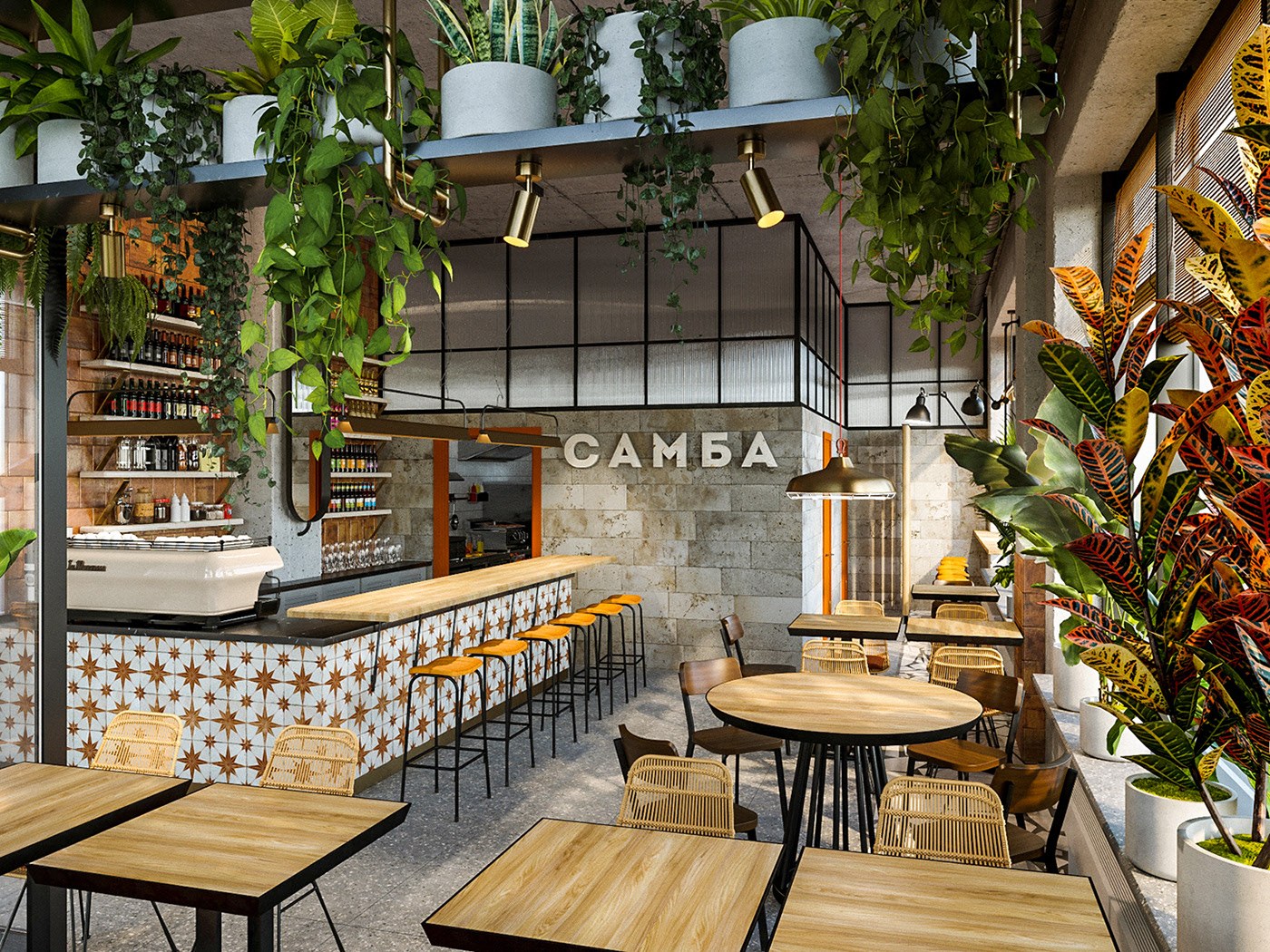 CAMBA - xu hướng thiết kế nội thất quán cà phê xanh