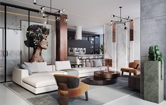 Thiết kế nội thất căn hộ 3 phòng ngủ phong cách châu Âu hiện đại