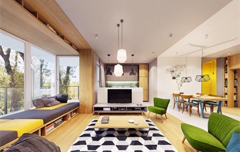 Thiết kế thi công nội thất chung cư 2 phòng ngủ đơn giản