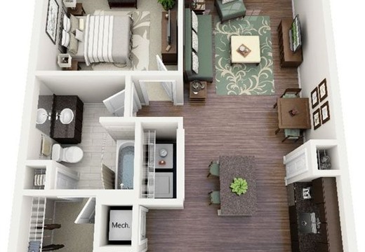 10 thiết kế nội thất căn hộ chung cư 60m2 1 phòng ngủ hot nhất 2019