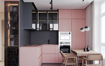 30 thiết kế nội thất phòng bếp đẹp tông màu hồng ấm áp