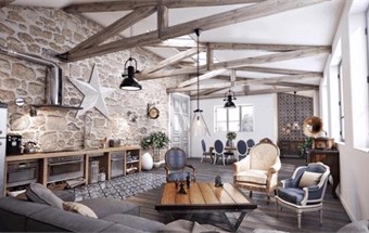 Các mẫu thi công nội thất biệt thự đẹp phòng khách phong cách Rustic