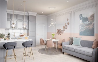 Cách trang trí nhà chung cư 70m2 1 phòng ngủ xen kẽ hiện đại và cổ điển