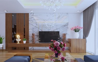 Thiết kế căn hộ chung cư 70m2 2 phòng ngủ kinh phí 96 triệu