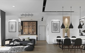 Thiết kế nội thất chung cư 46m2 với tông màu đen - trắng