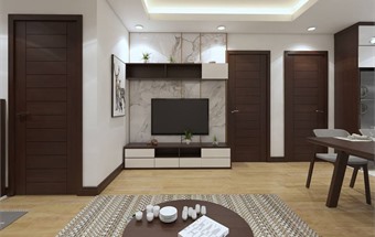 Thiết kế nội thất chung cư 64m2 màu óc chó đẹp hớp hồn
