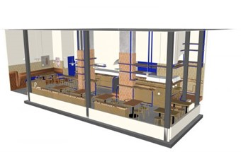 Thiết kế nội thất nhà hàng đồ uống tông màu xanh cô ban táo bạo