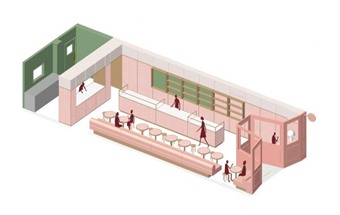 Thiết kế nội thất nhà hàng pizza màu hồng lãng mạn tại Thanh Xuân - Hà Nội