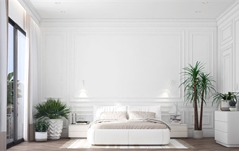 Thiết kế nội thất phòng ngủ 20m2 với tông trắng hiện đại và sang trọng