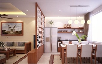 Thiết kế vách ngăn phòng khách và bếp đẹp đắm đuối